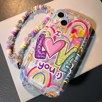 Браслет Rainbow Love Heart Clear Rainbow LoCase Для iPhone 13 14 15 11 Pro Max 12 Mini XS Max 7 8 Plus X XR SE 2020 Чехол Для Телефона